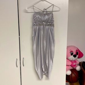 Halter Silver Mini / Midi Dress With Rhinestones